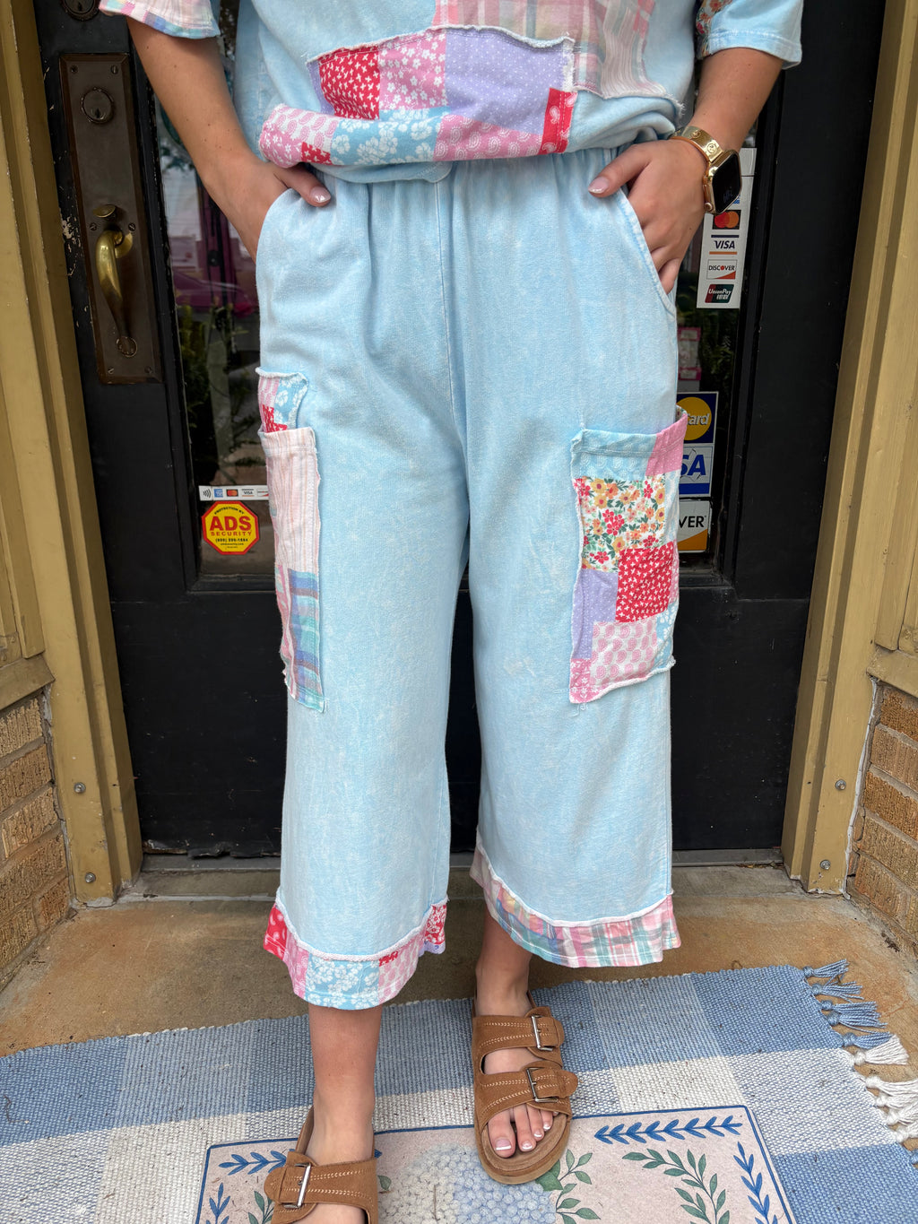 Baby Blue Patchwork Crop Pants