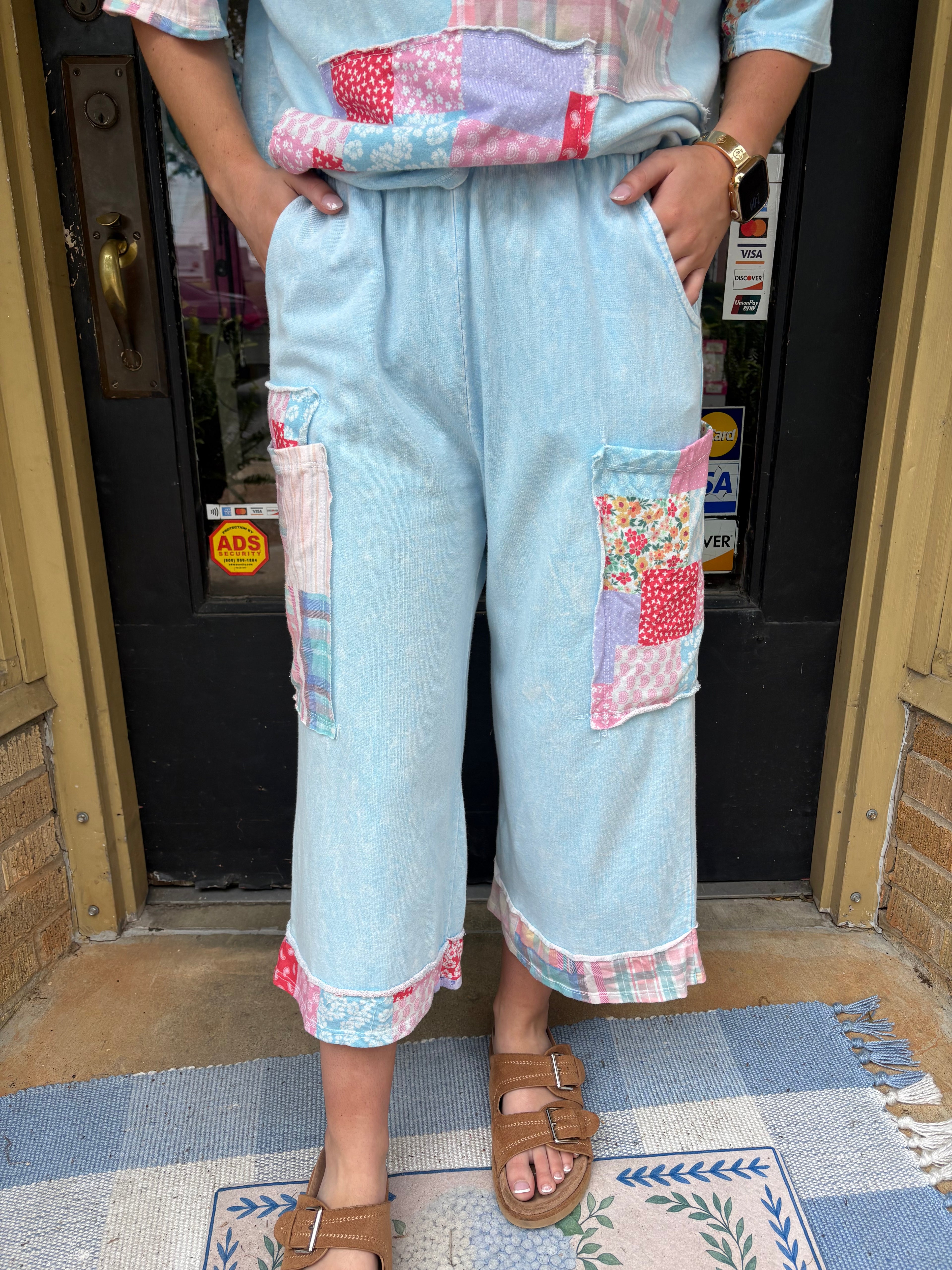 Baby Blue Patchwork Crop Pants