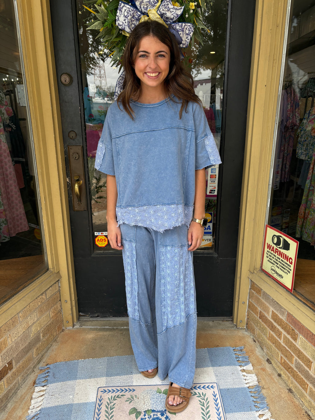 Denim Eyelet Lace Pants