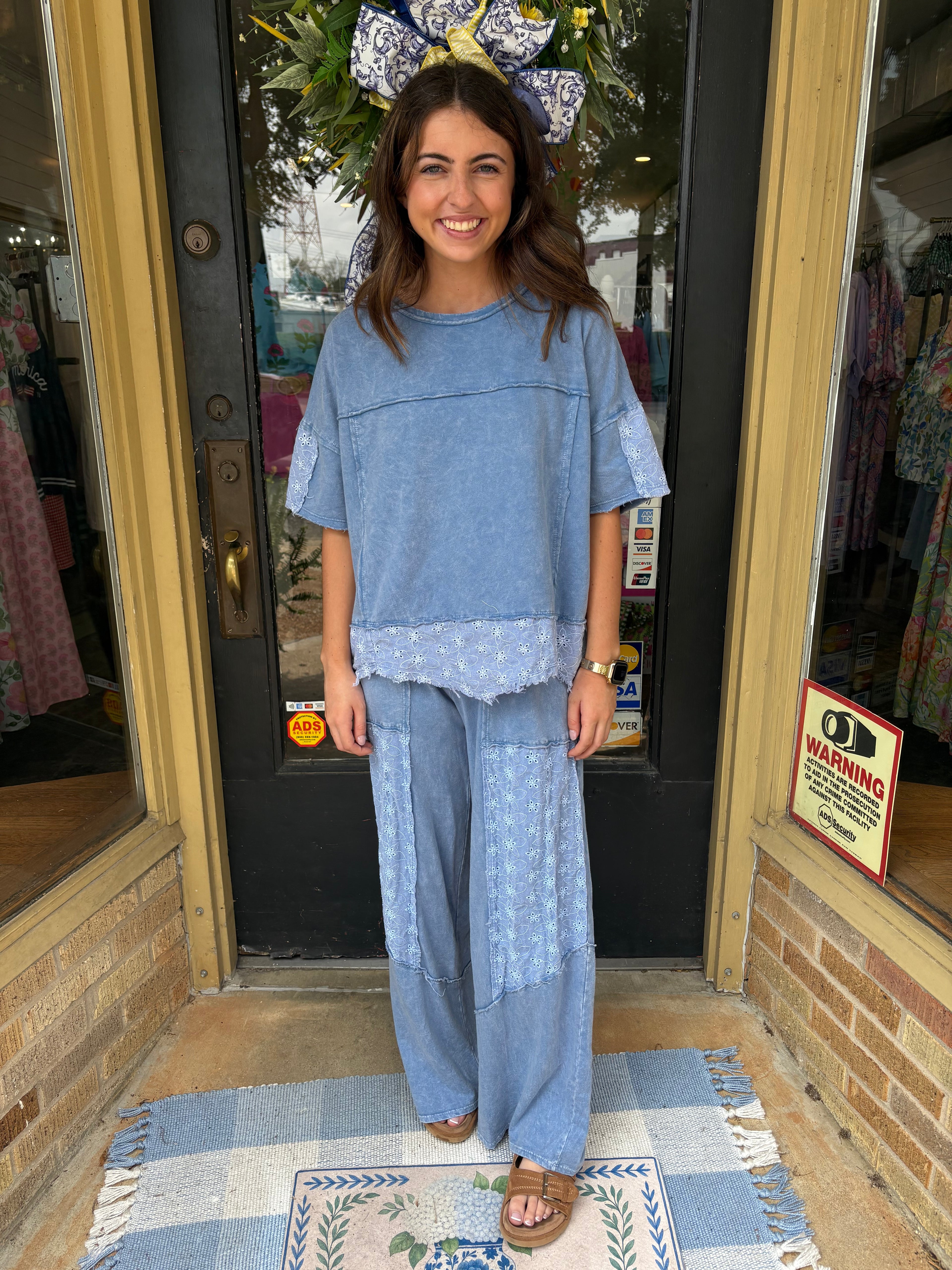 Denim Eyelet Lace Pants