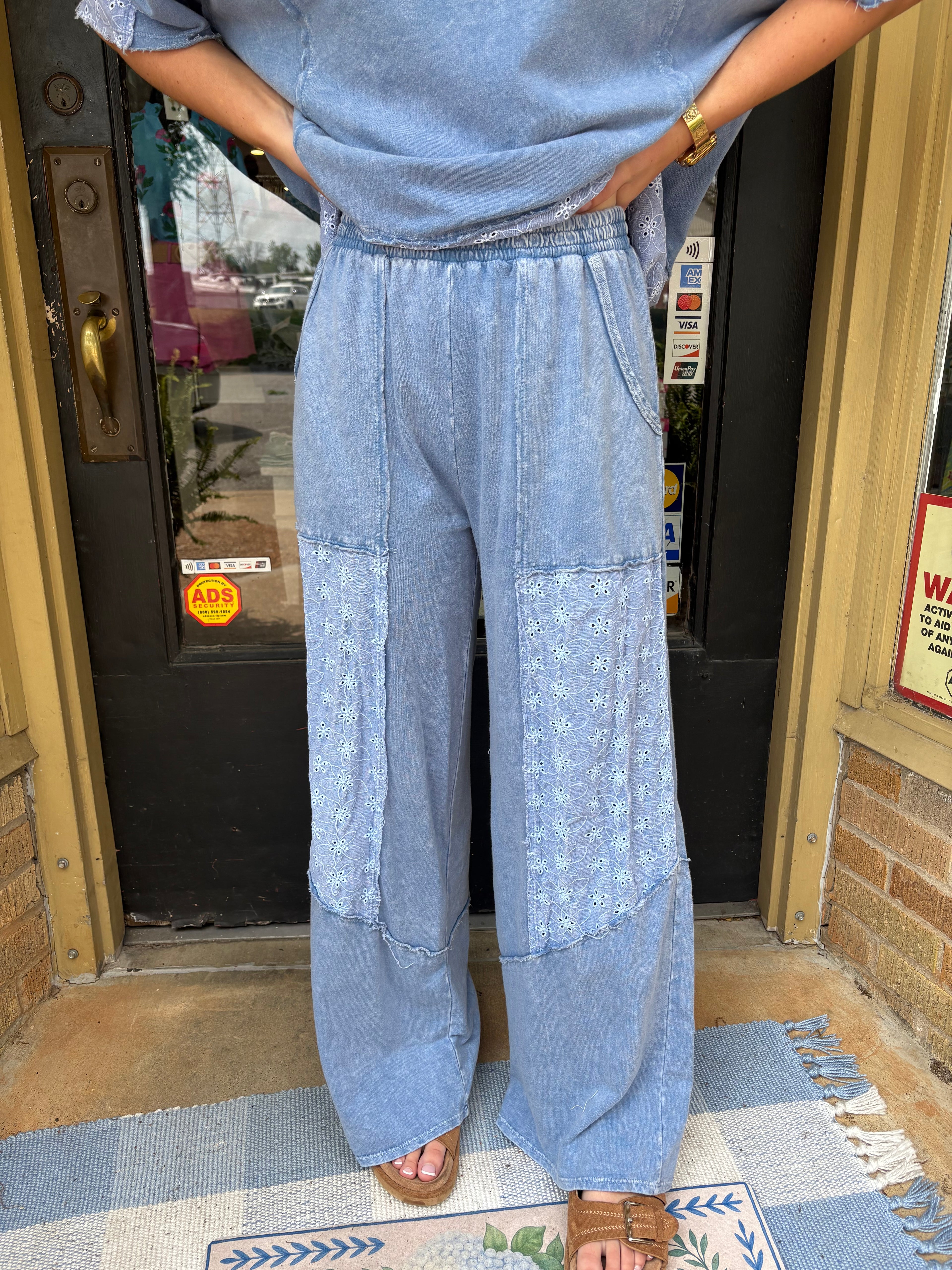Denim Eyelet Lace Pants