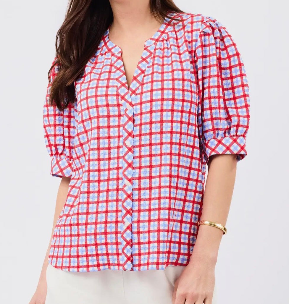 Mary Square Elaine Top- Red/Blue Gingham