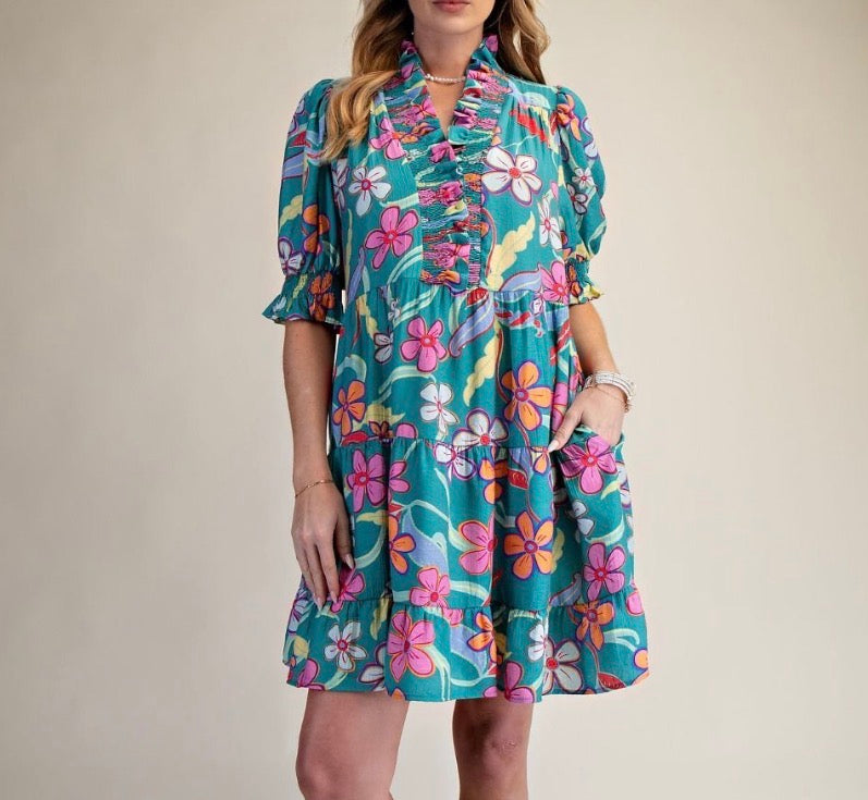 Jade Bloom Dress- Mini