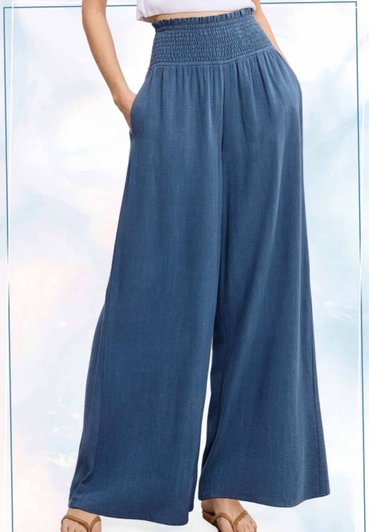 Denim Smocked High Waist Pants