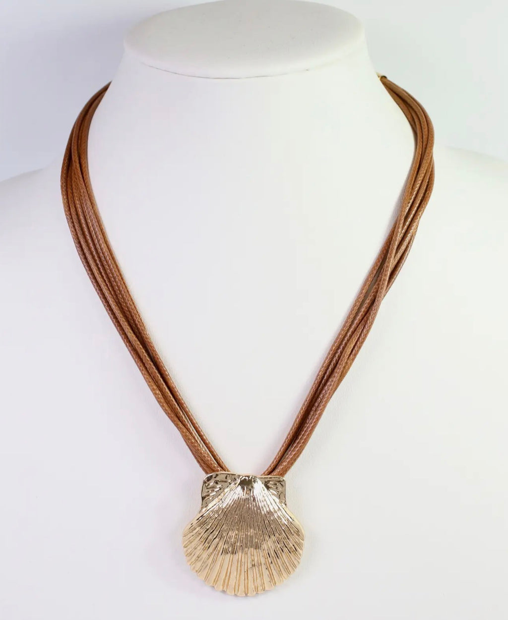 Scallop Cord Necklace- Brown