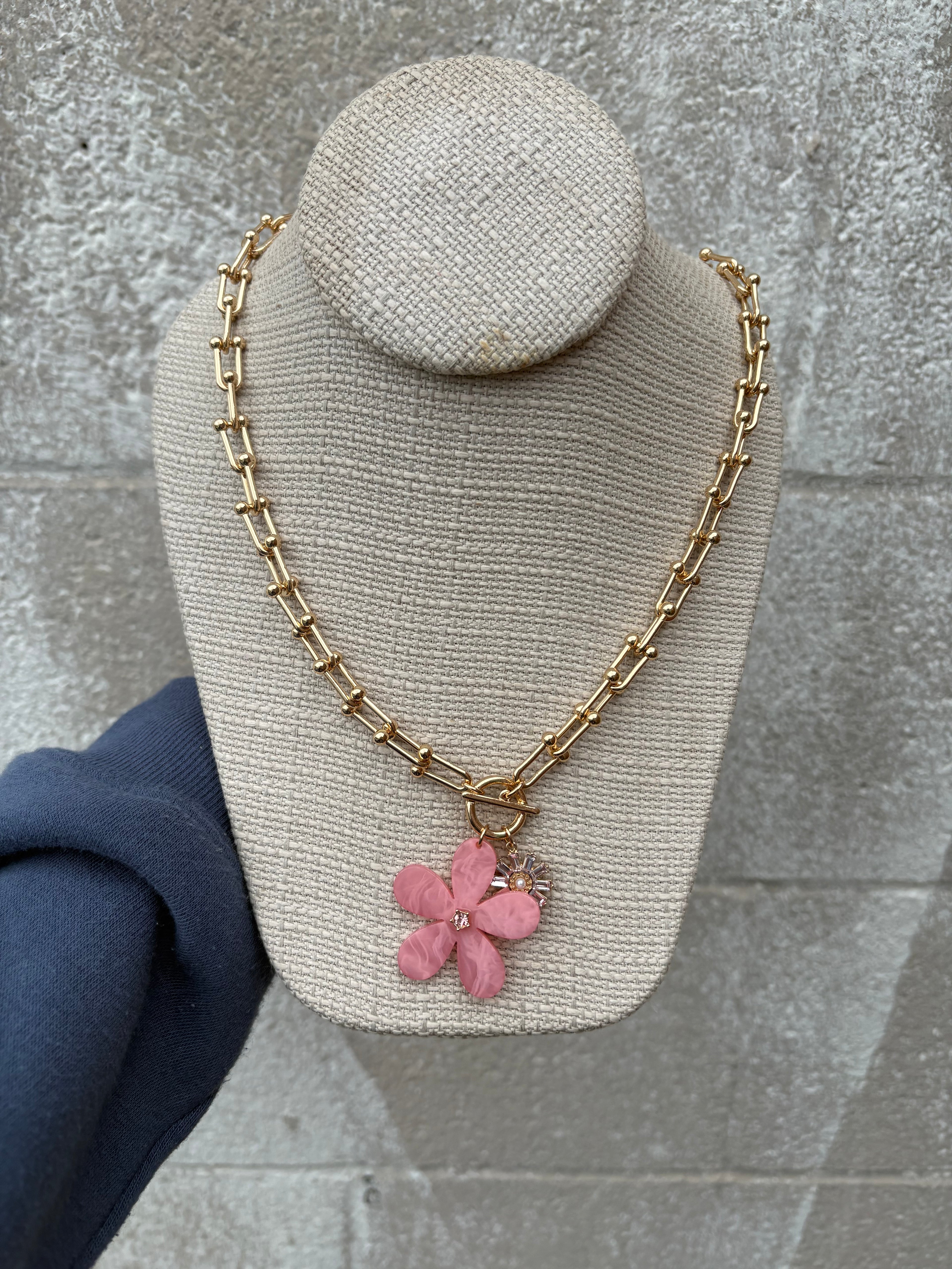 Pink Petal Charm Necklace