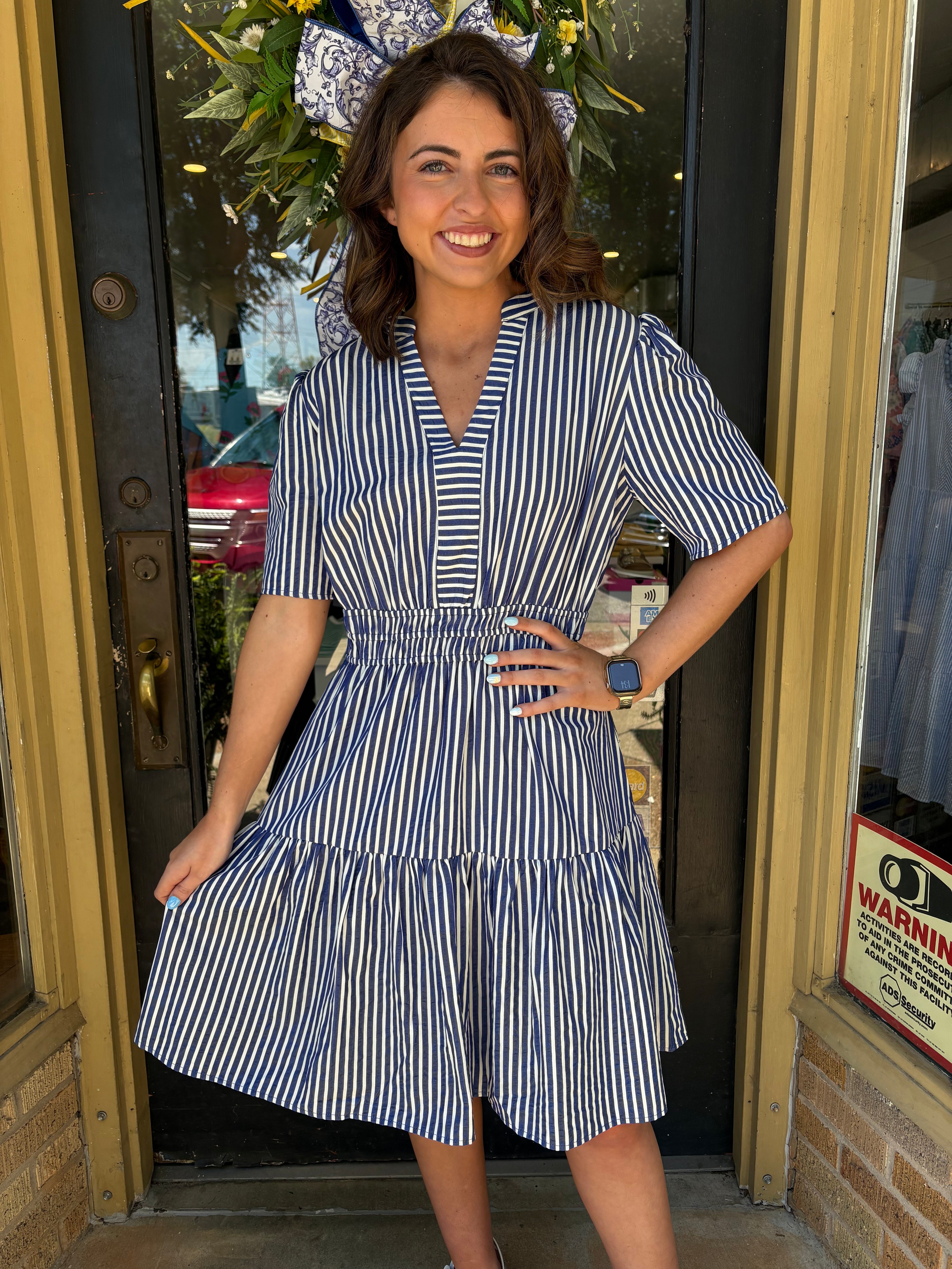 Harbor Stripe Dress- Navy