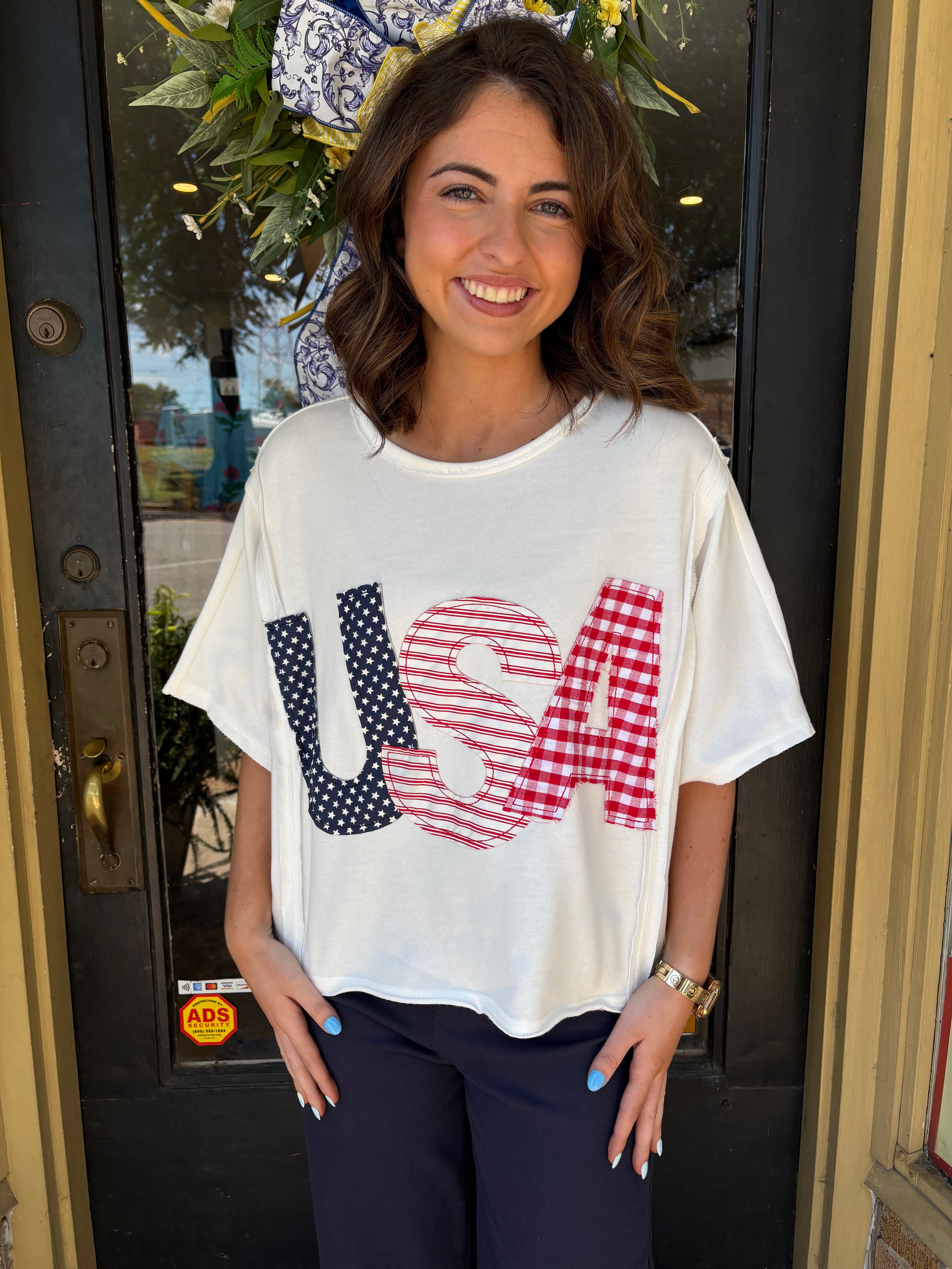 White USA Patch Top