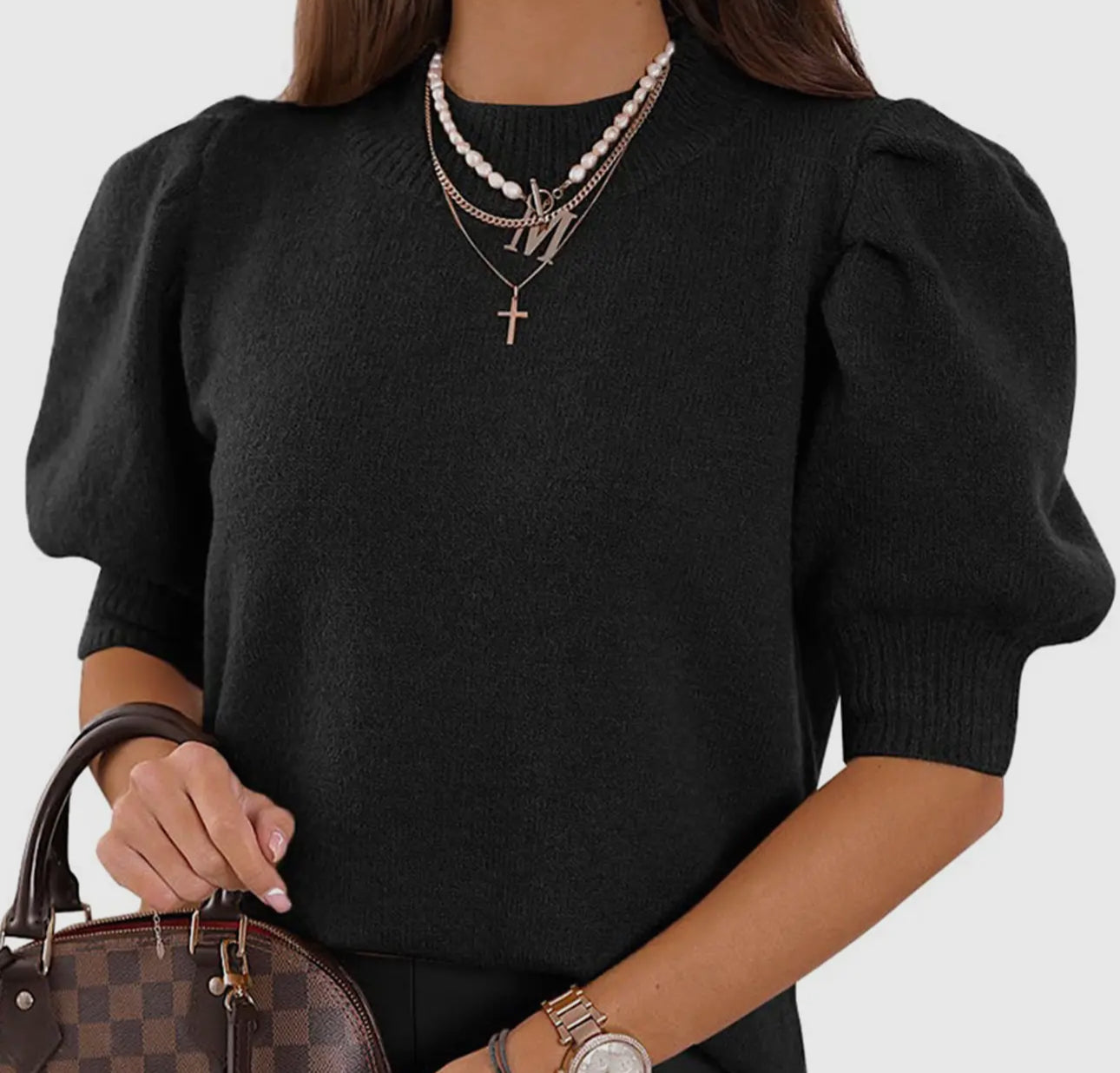 Black Bubble Sleeve Sweater