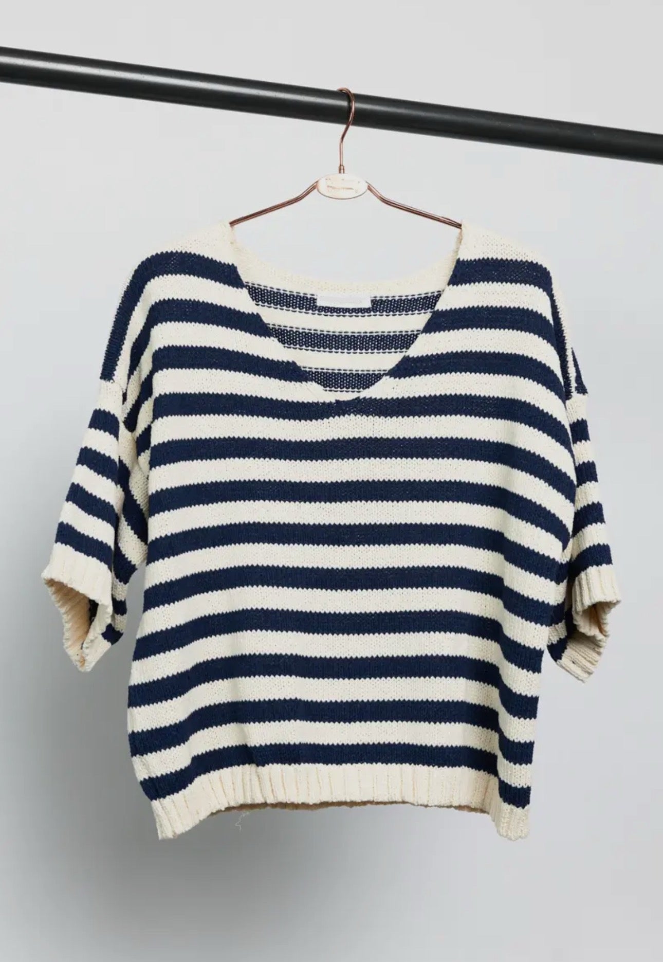 Navy Striped Knit Top