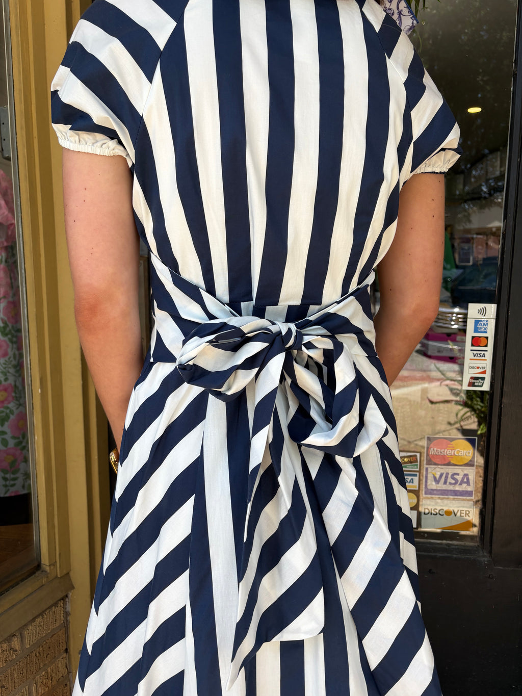 Navy Mixed Striped Midi Dress