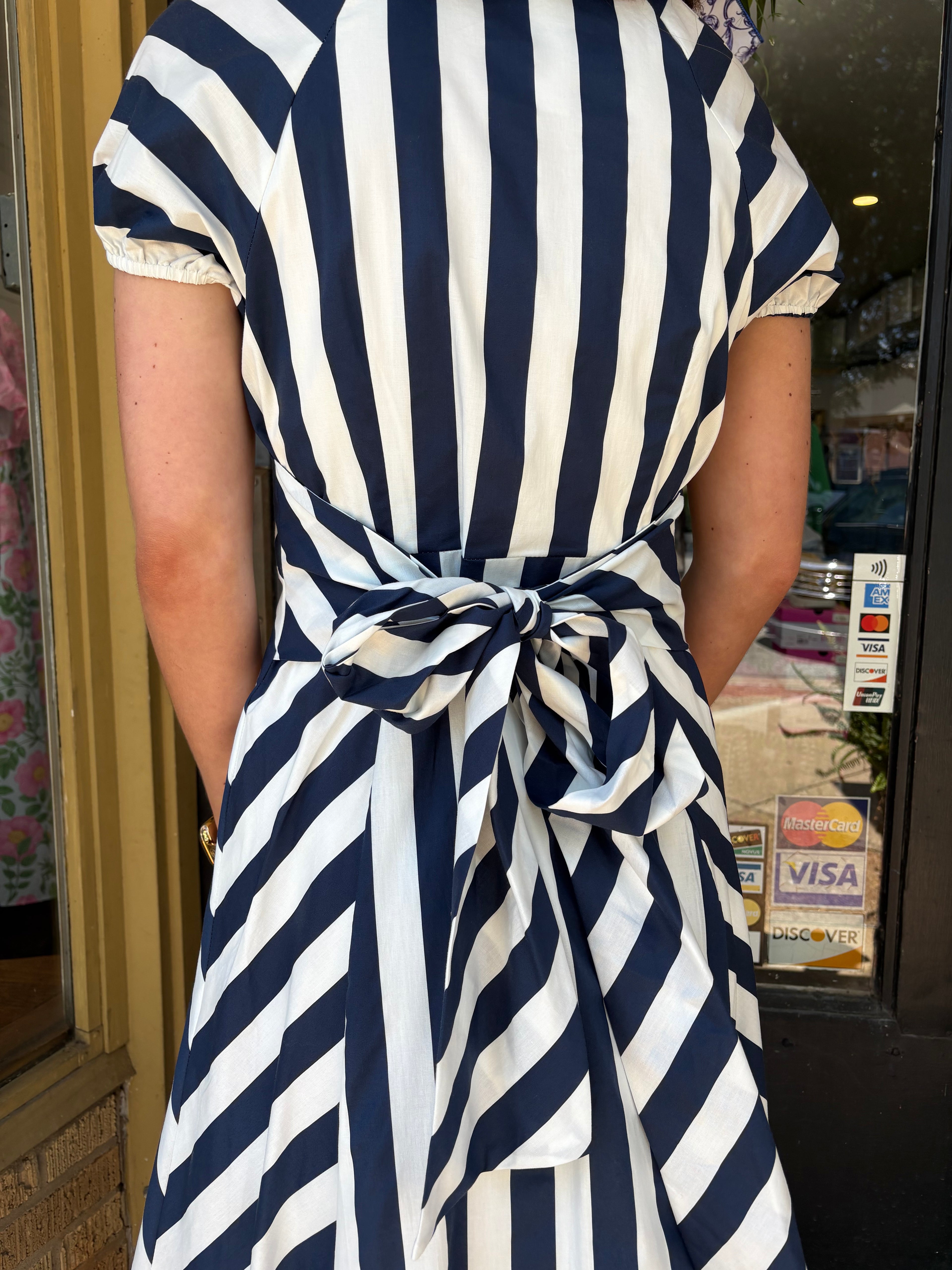 Navy Mixed Striped Midi Dress
