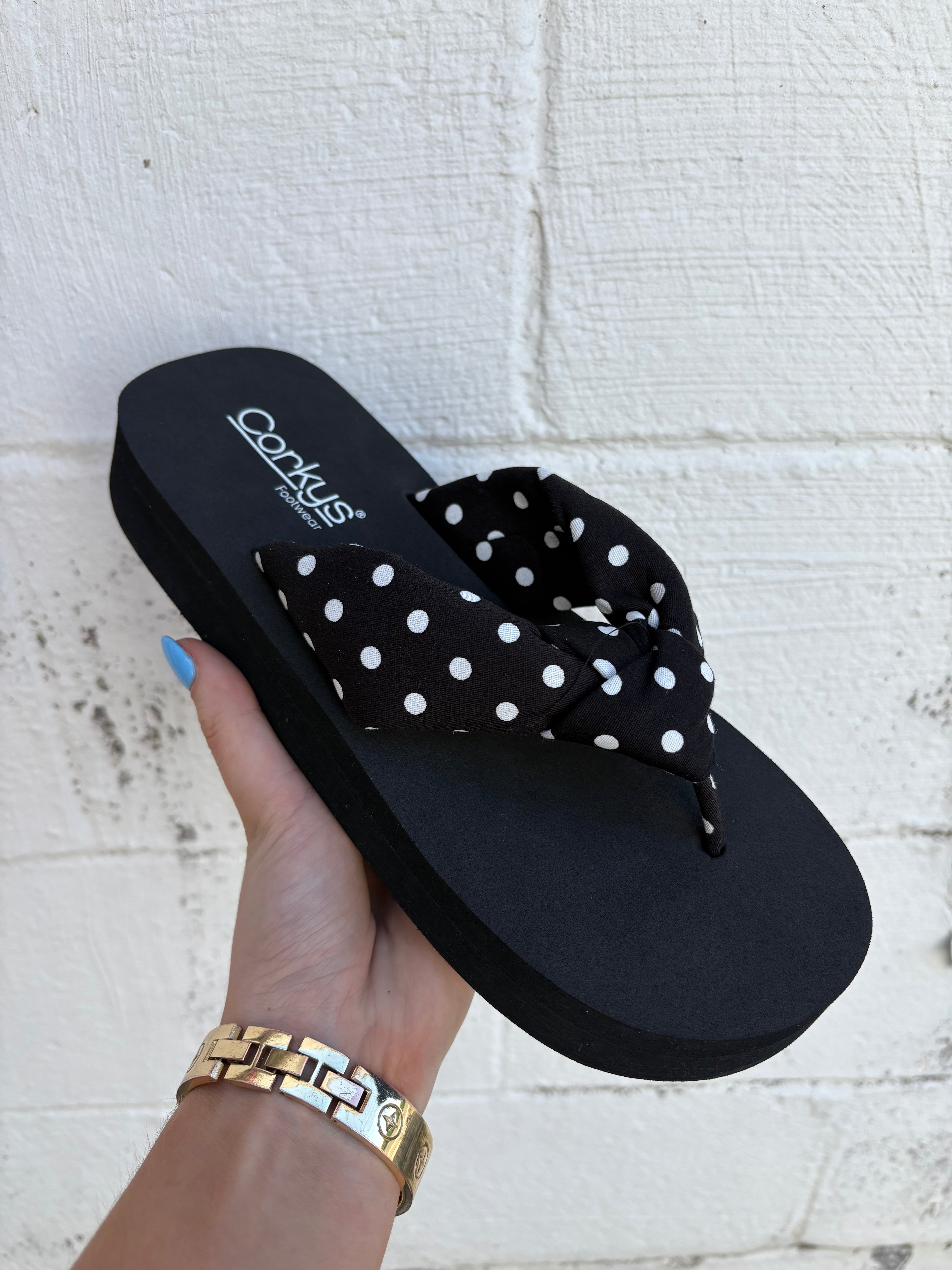 Corkys You Go Girl Flip Flops- Polka Dots