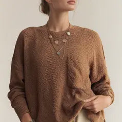 Mocha Textured Yarn Detail Sweater Top