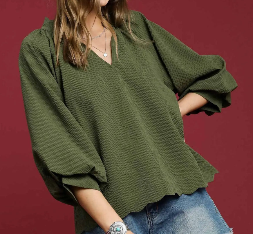 Olive Split Neck Top
