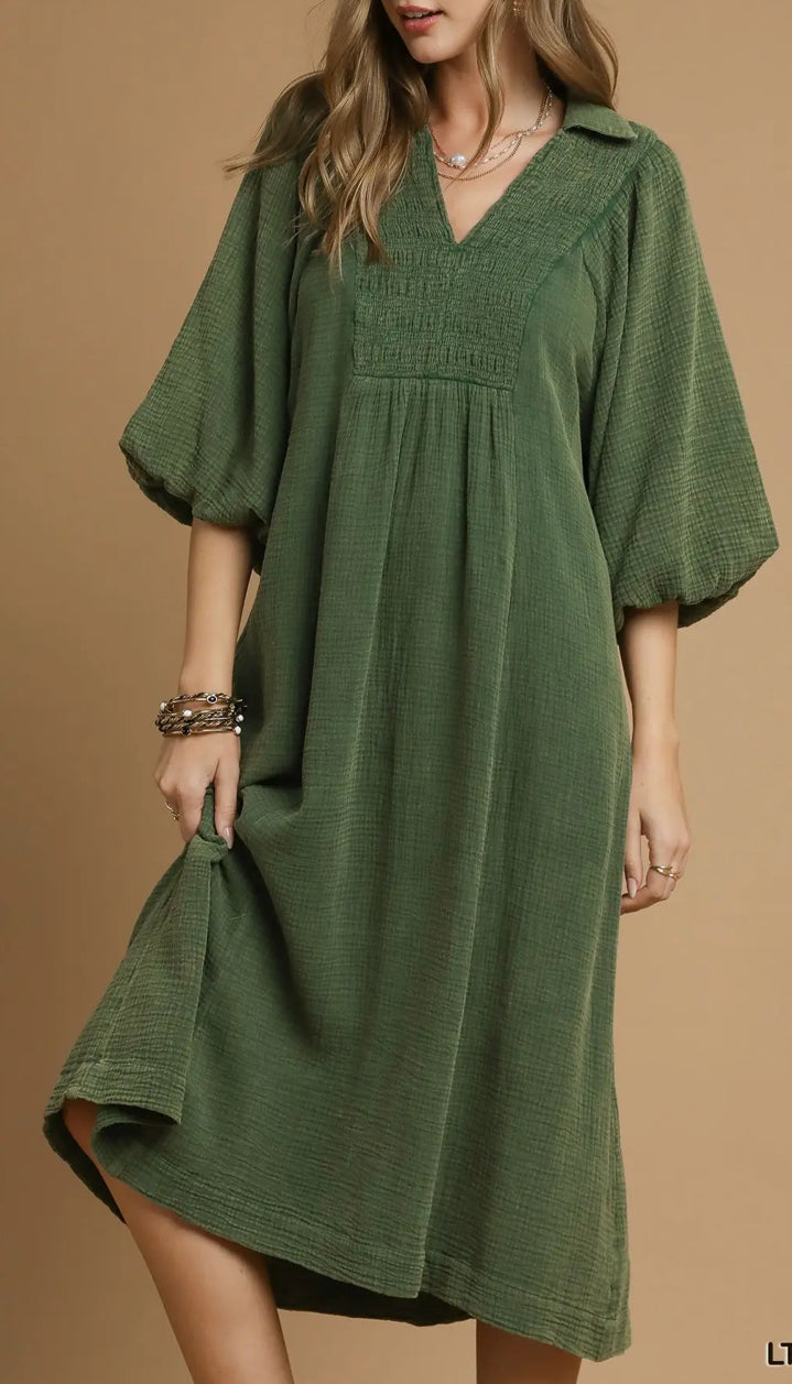 Light Olive Midi Dress