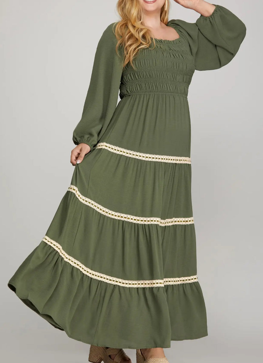 Plus Olive Tiered Maxi Dress