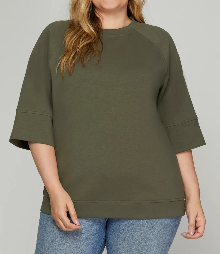 Plus Scuba Olive Knit Top