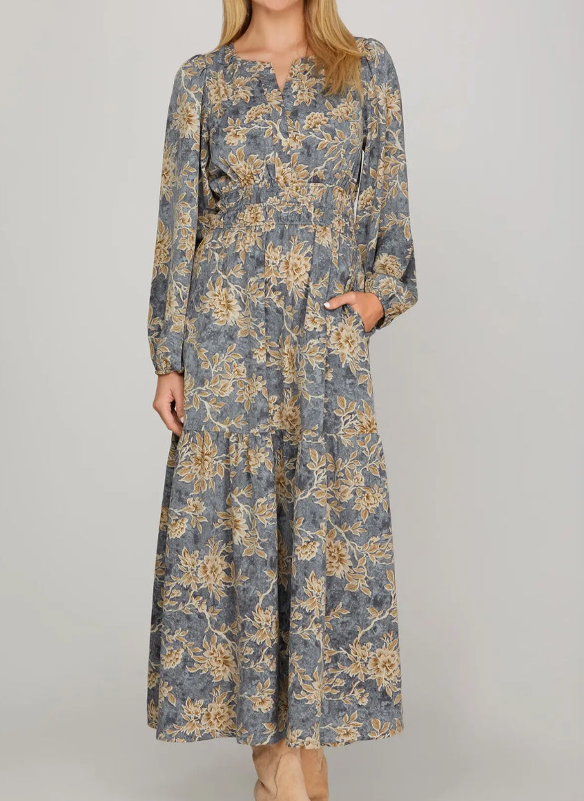 Dusty Blue Tiered Maxi Dress