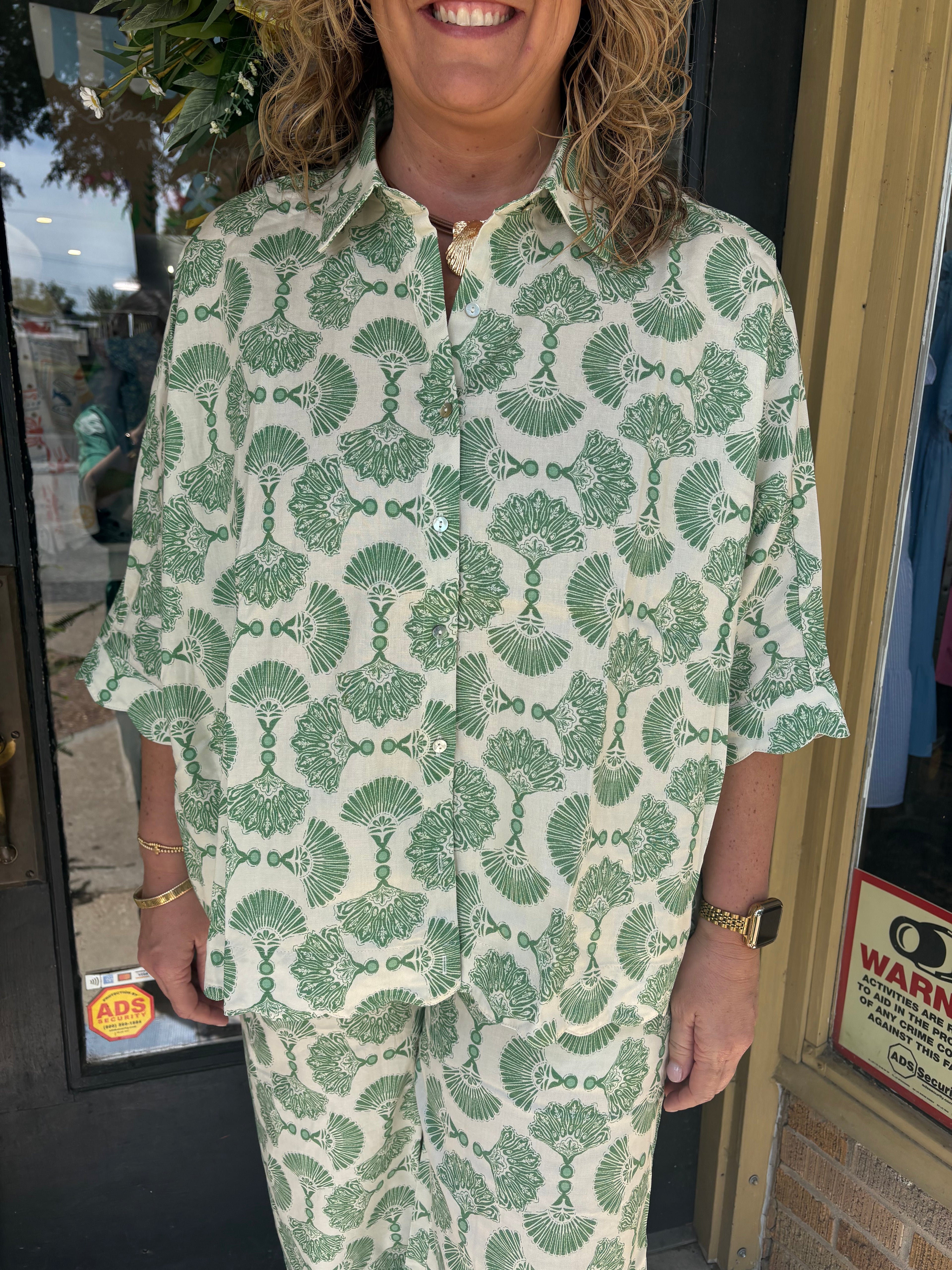 Sage Seashell Button Down