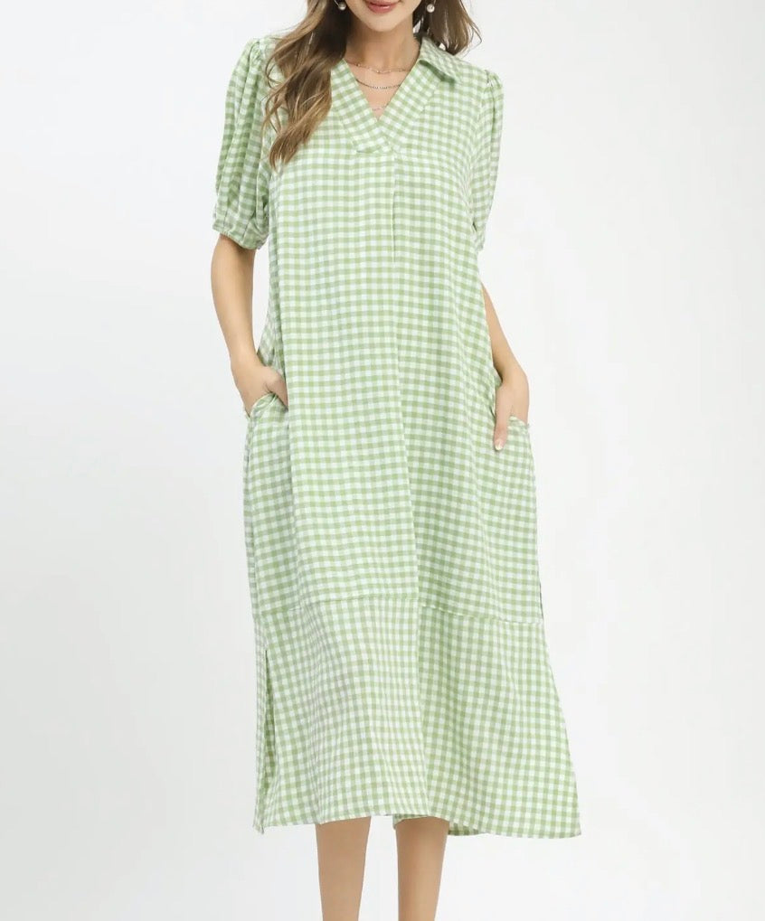 Sage Gingham Midi Dress