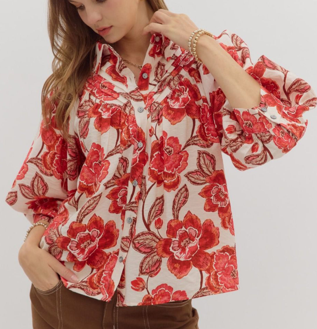 Burnt Orange Floral Blouse
