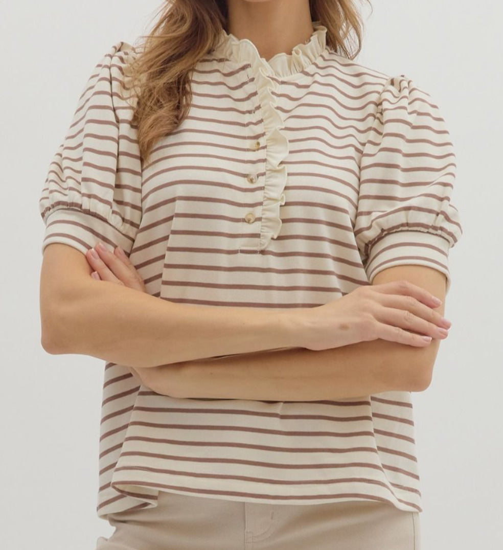 Cream Mocha Striped Top