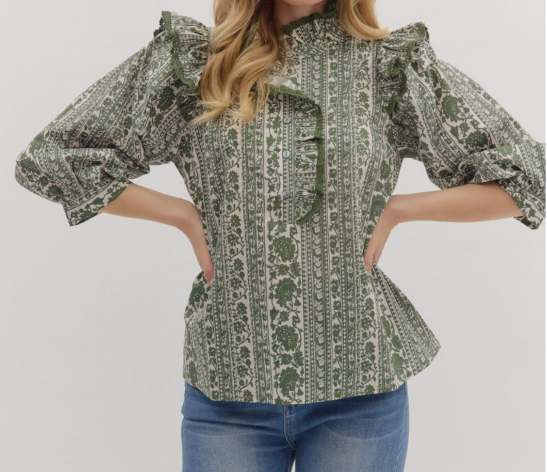 Olive 3/4 Sleeve Top