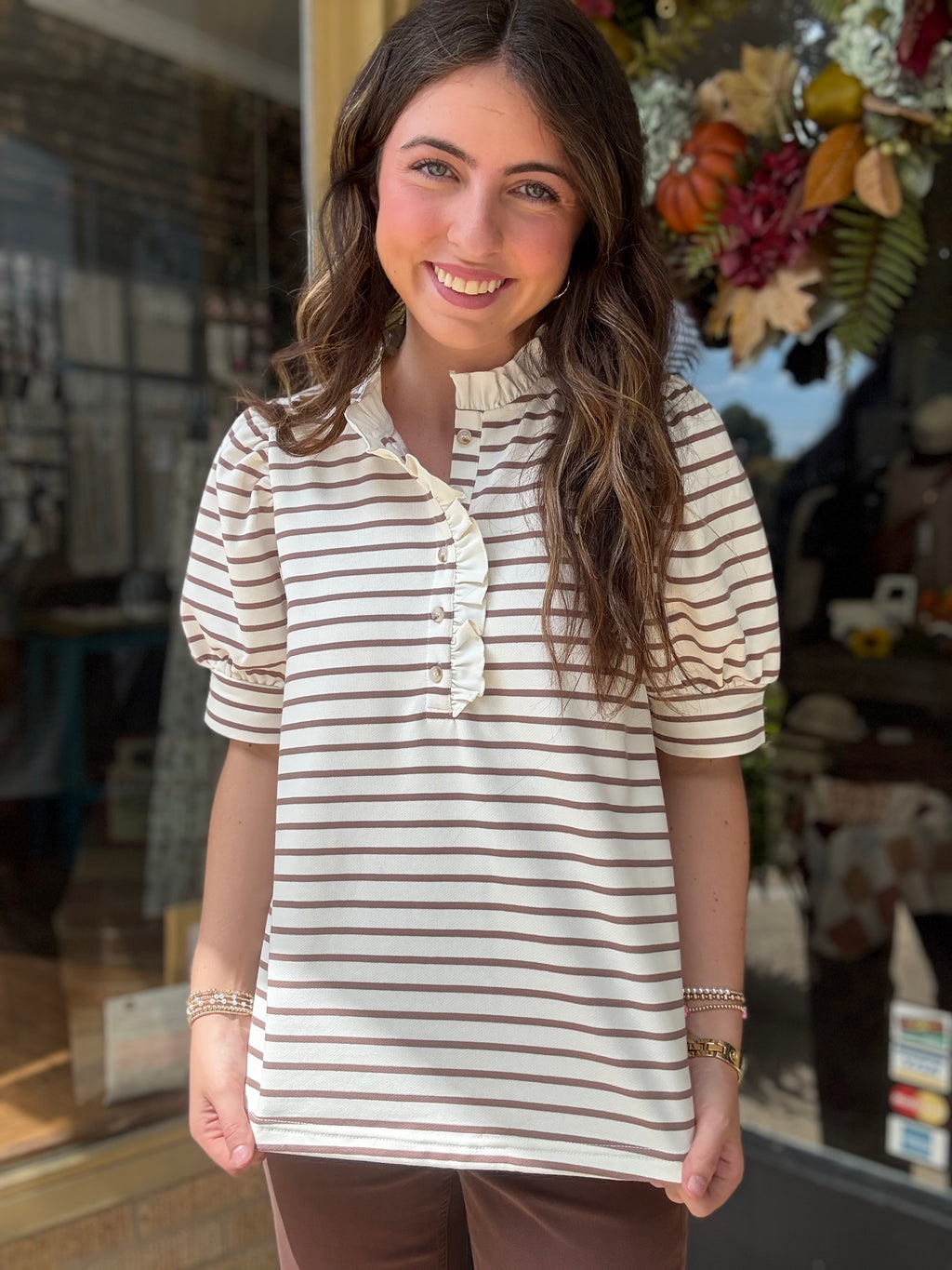 Cream Mocha Striped Top
