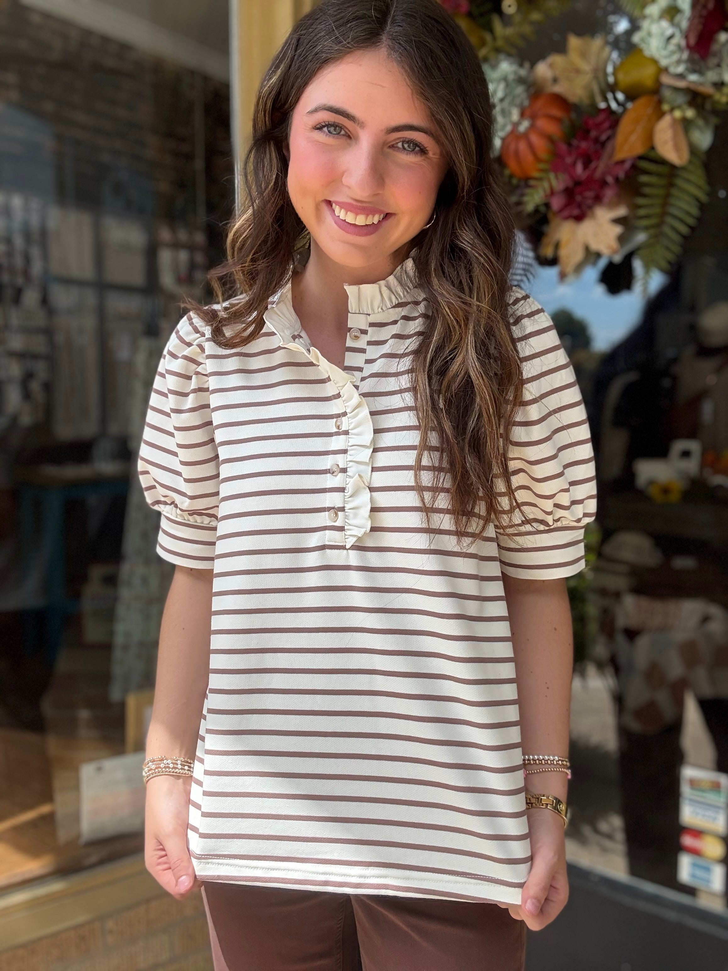 Cream Mocha Striped Top