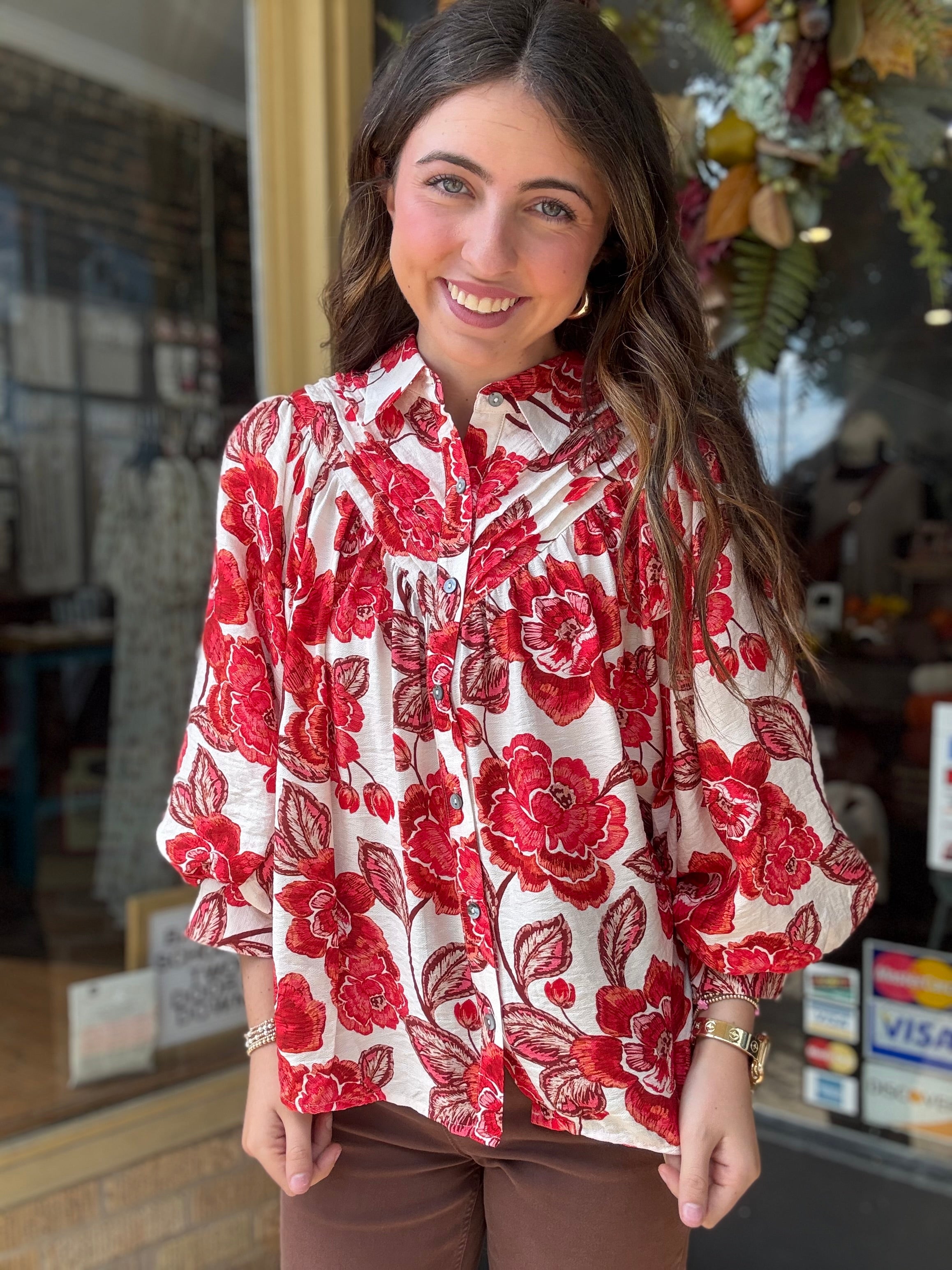 Burnt Orange Floral Blouse