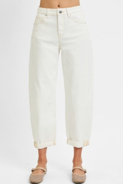 Risen White Barrel Jeans