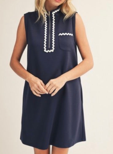 Navy Ric Rac Shift Dress