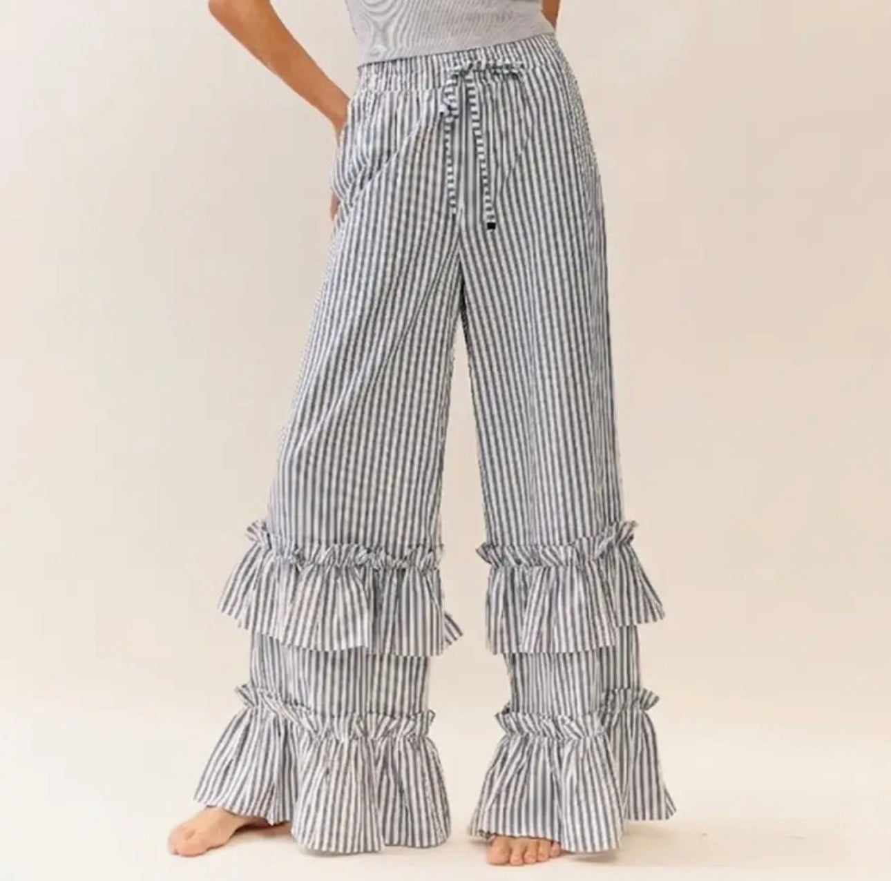 Sailor Stripe Ruffle Pants