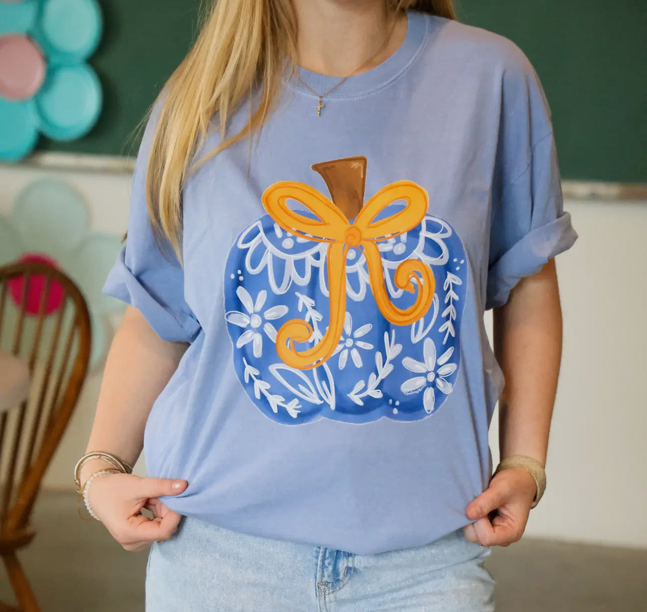 Blue Bow Pumpkin Tee