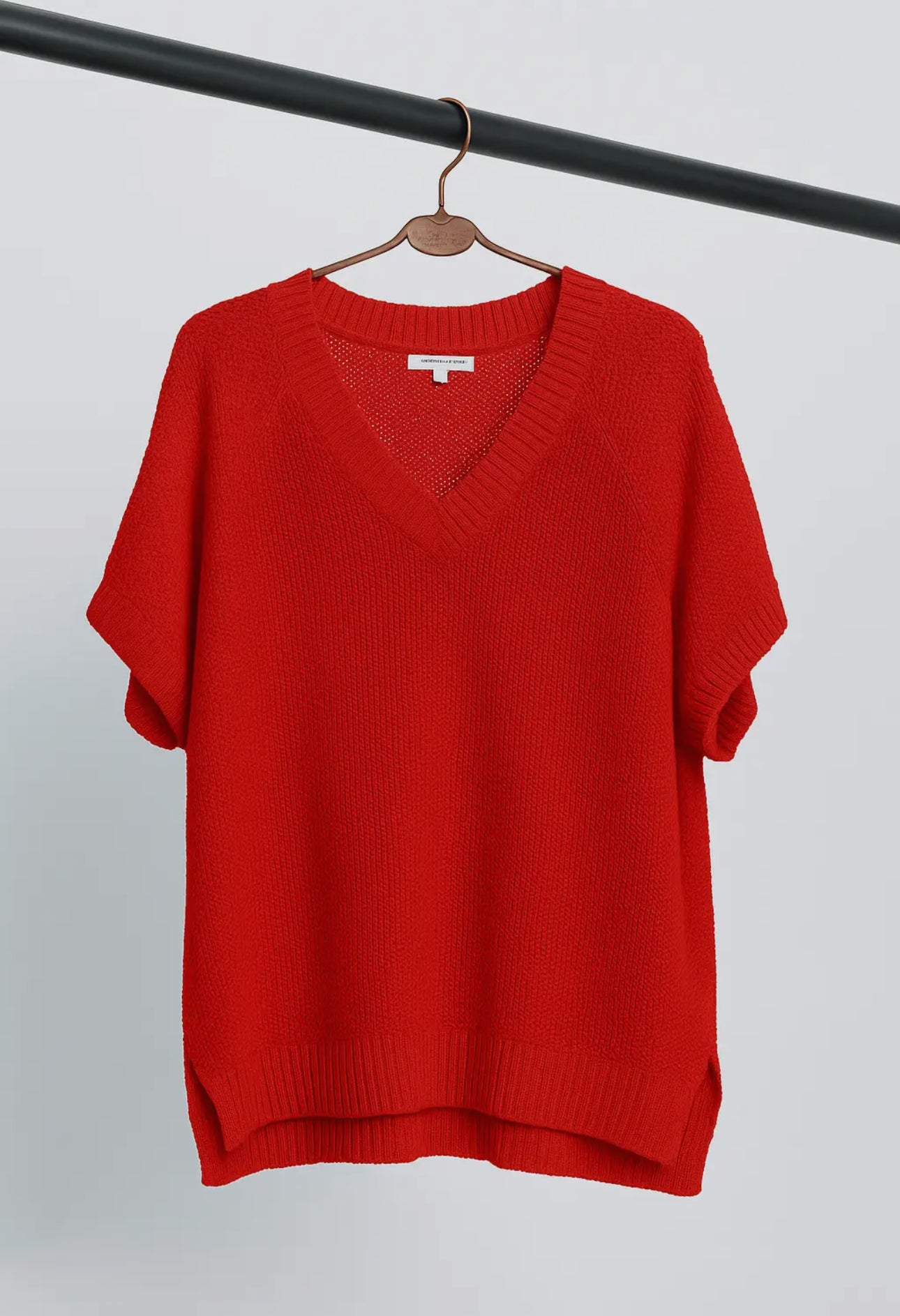 Red V Neck Knit Top