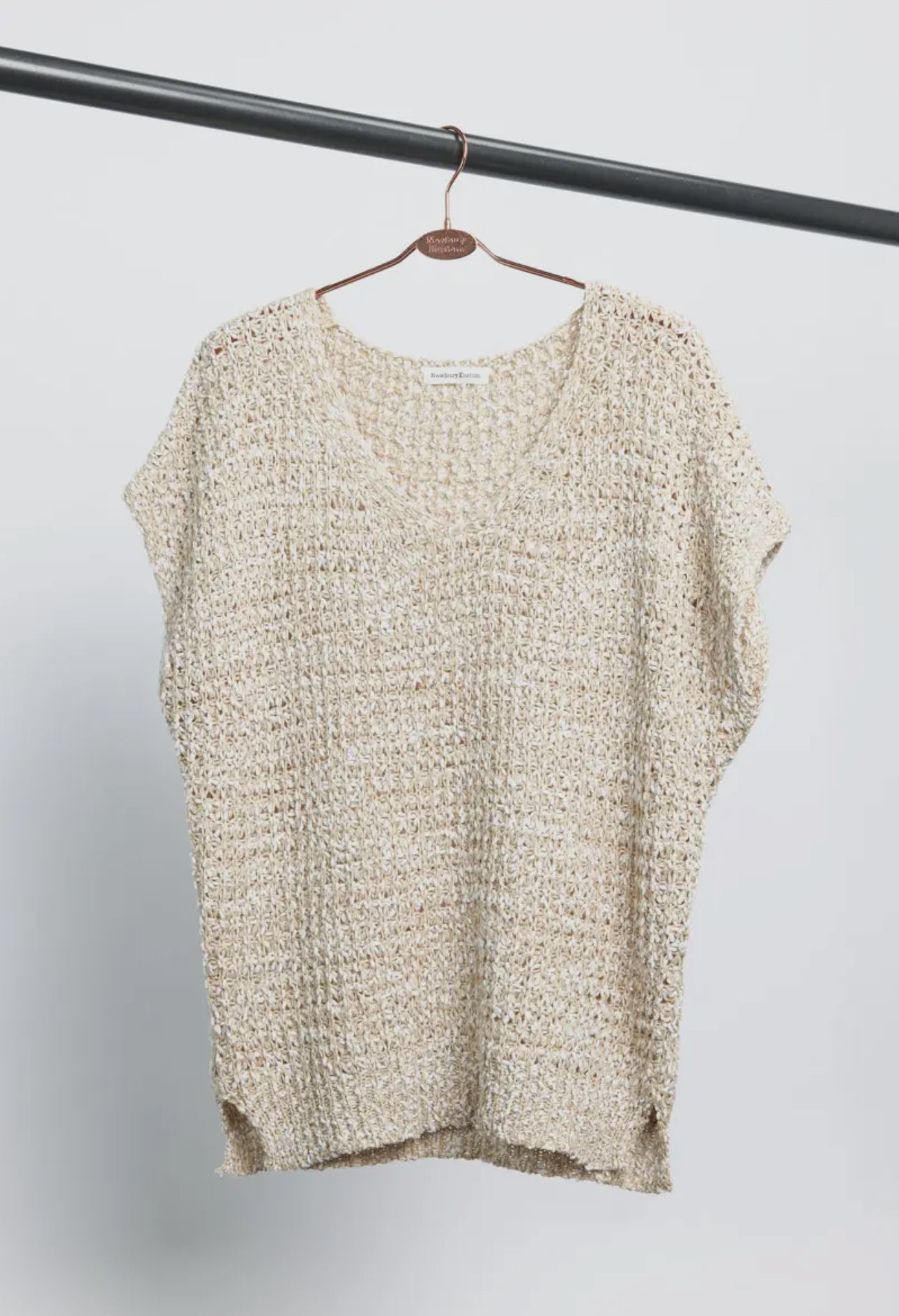 Taupe V Neck Knit Top