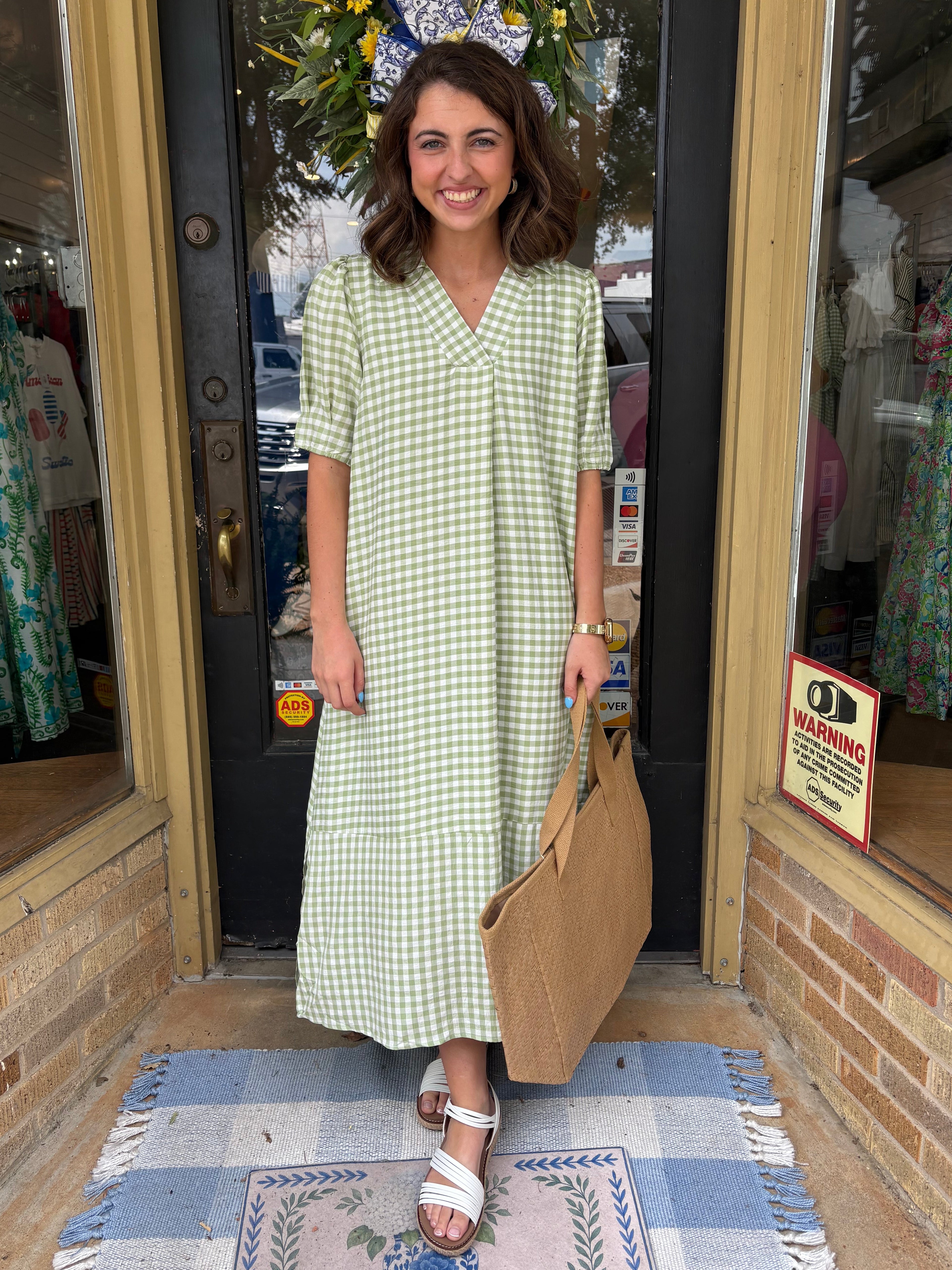 Sage Gingham Midi Dress