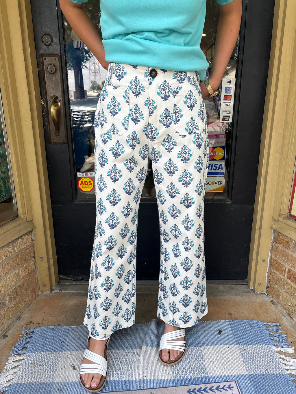 Blue Botanical Crop Pants