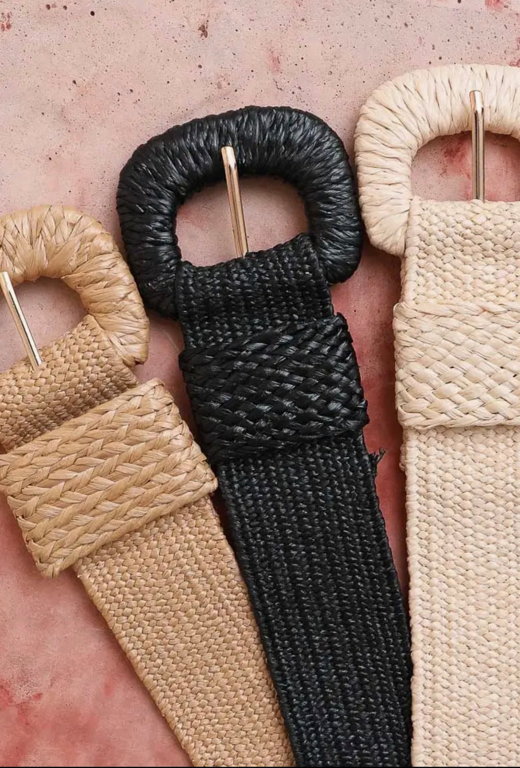 Raffia Square Buckle Stretch Belt
