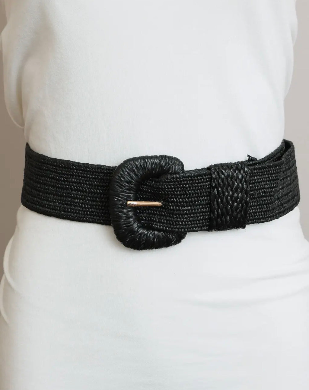 Raffia Square Buckle Stretch Belt