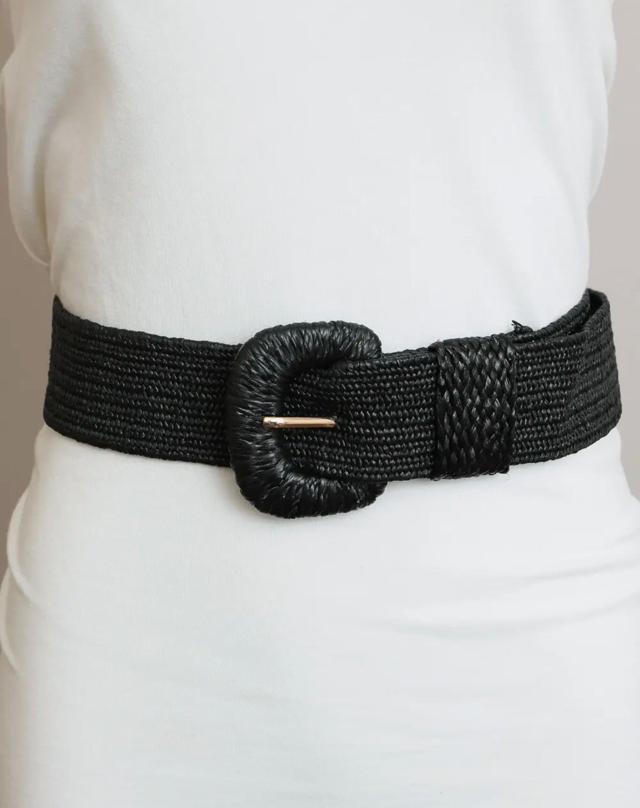 Raffia Square Buckle Stretch Belt