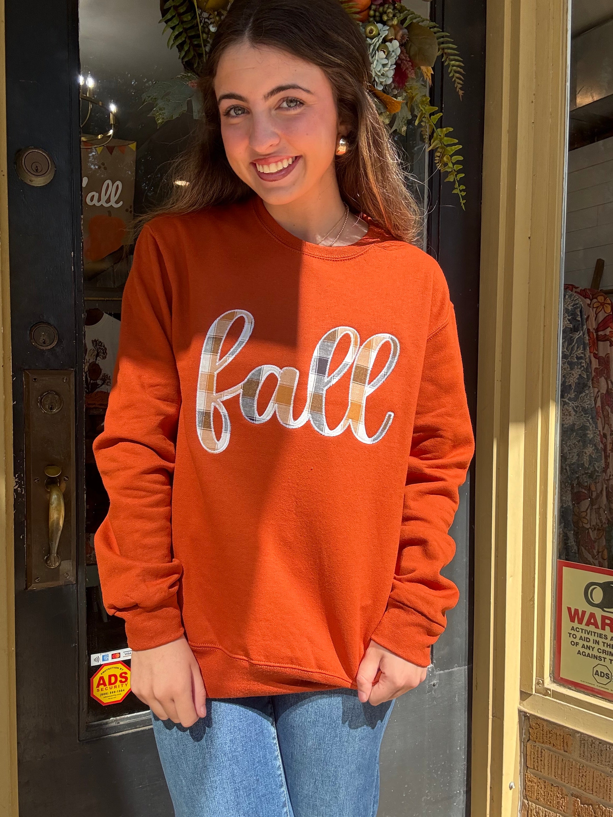 Fall Plaid Embroidered Crewneck