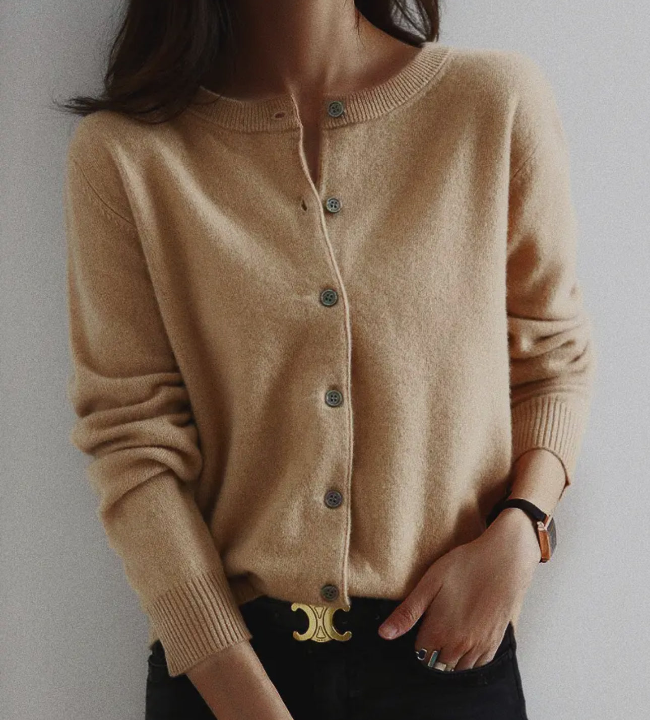 Khaki Buttoned Knit Cardigan