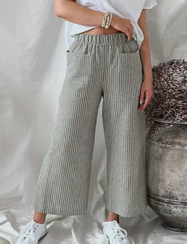 Green Striped Wide Leg Pants