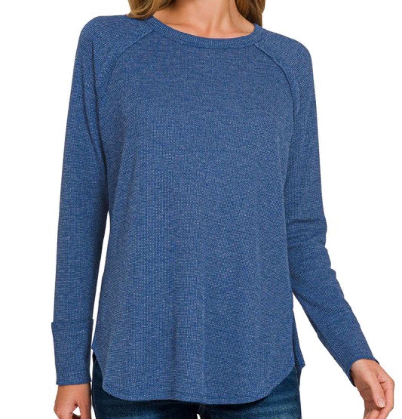 Blue Waffle Long Sleeve Top