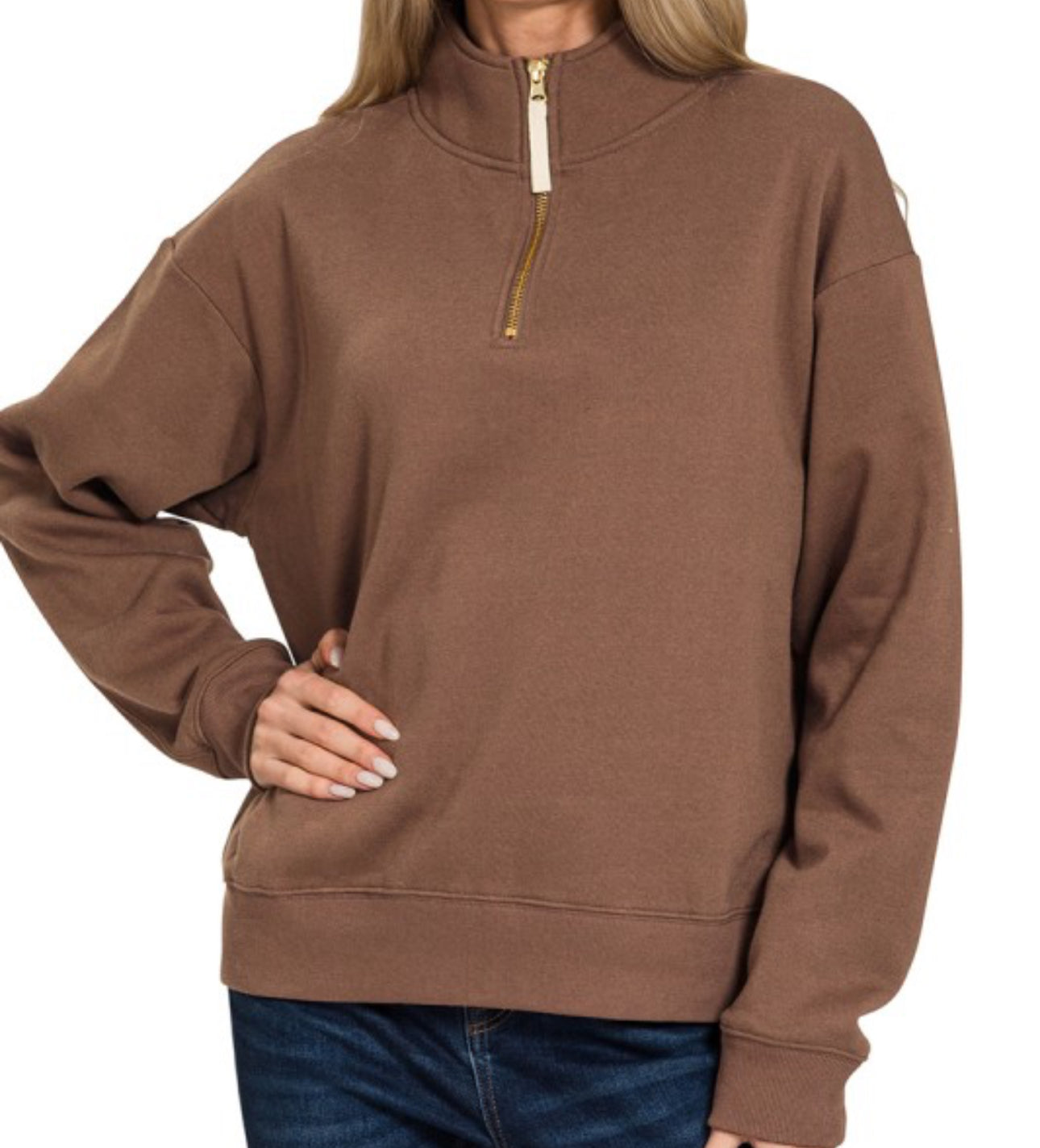 Brown Fleece Zip Sweatshirt
