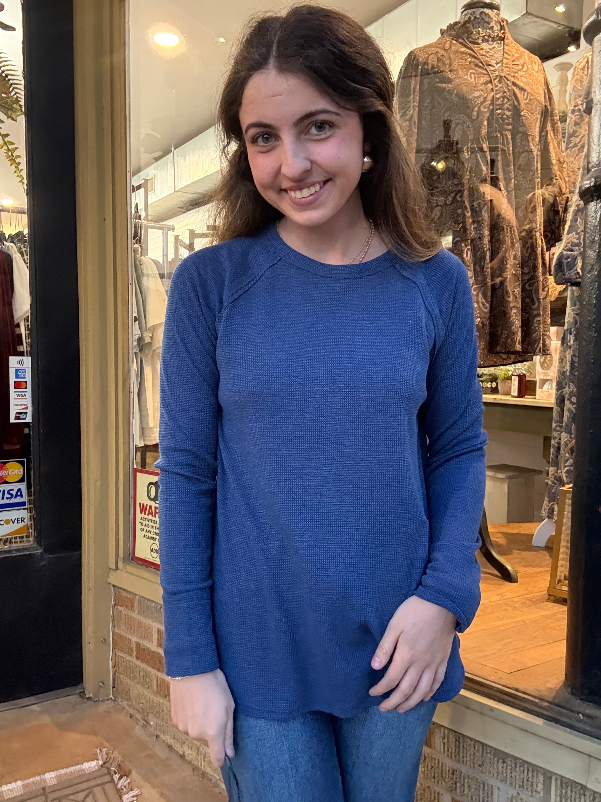 Blue Waffle Long Sleeve Top