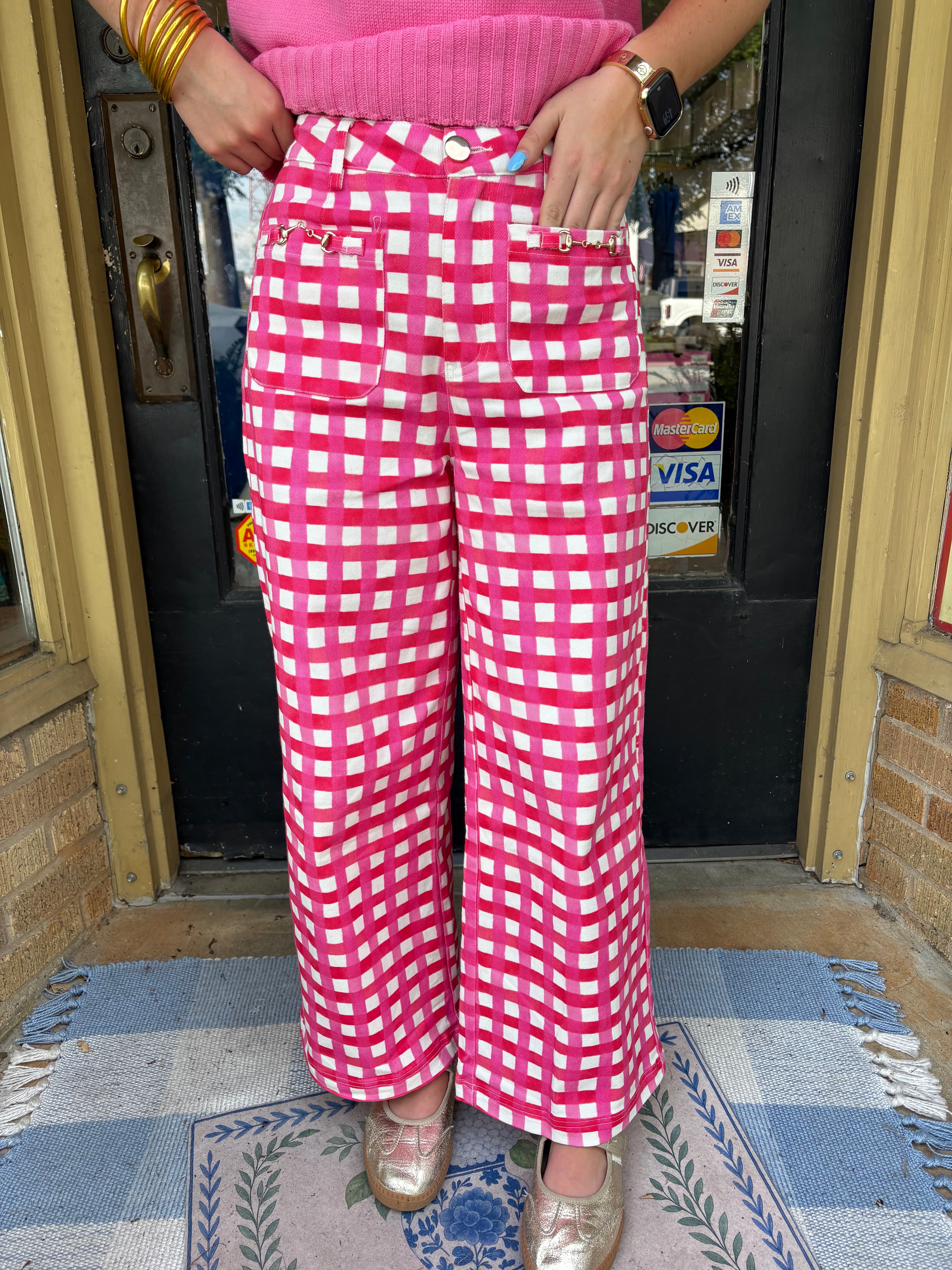 First Class Plaid Pants- Hot Pink
