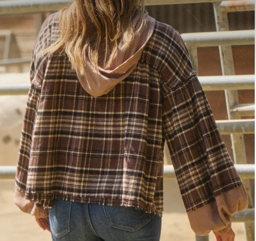 Brown Plaid Pullover Jacket